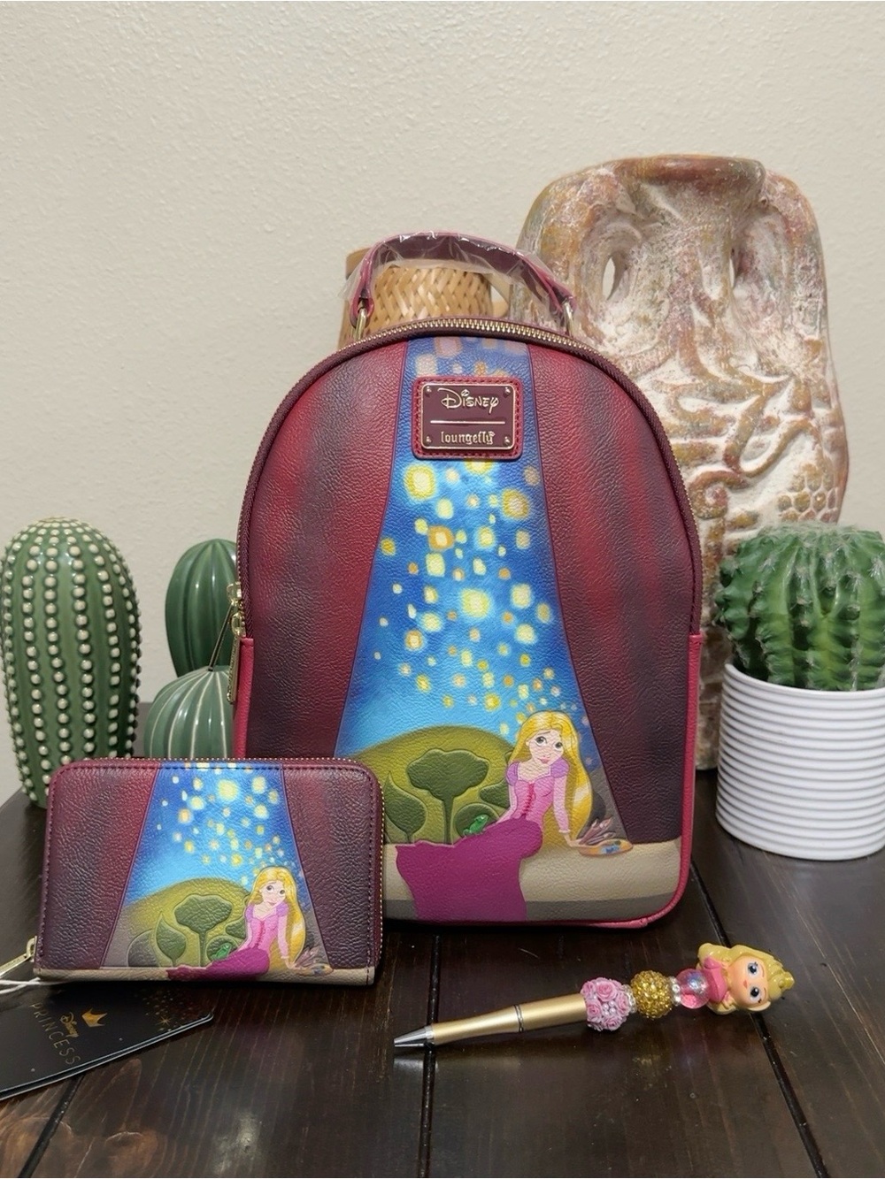 NWT Disney Tangled Rapunzel Loungefly Backpack & Wallet Set + Princess Pen